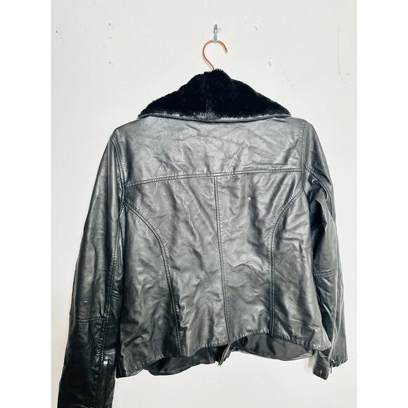 SLATE & WILLOW Black 100% Lambskin Leather Faux Fur Lapel Leather Jacket sz L - Picture 16 of 16